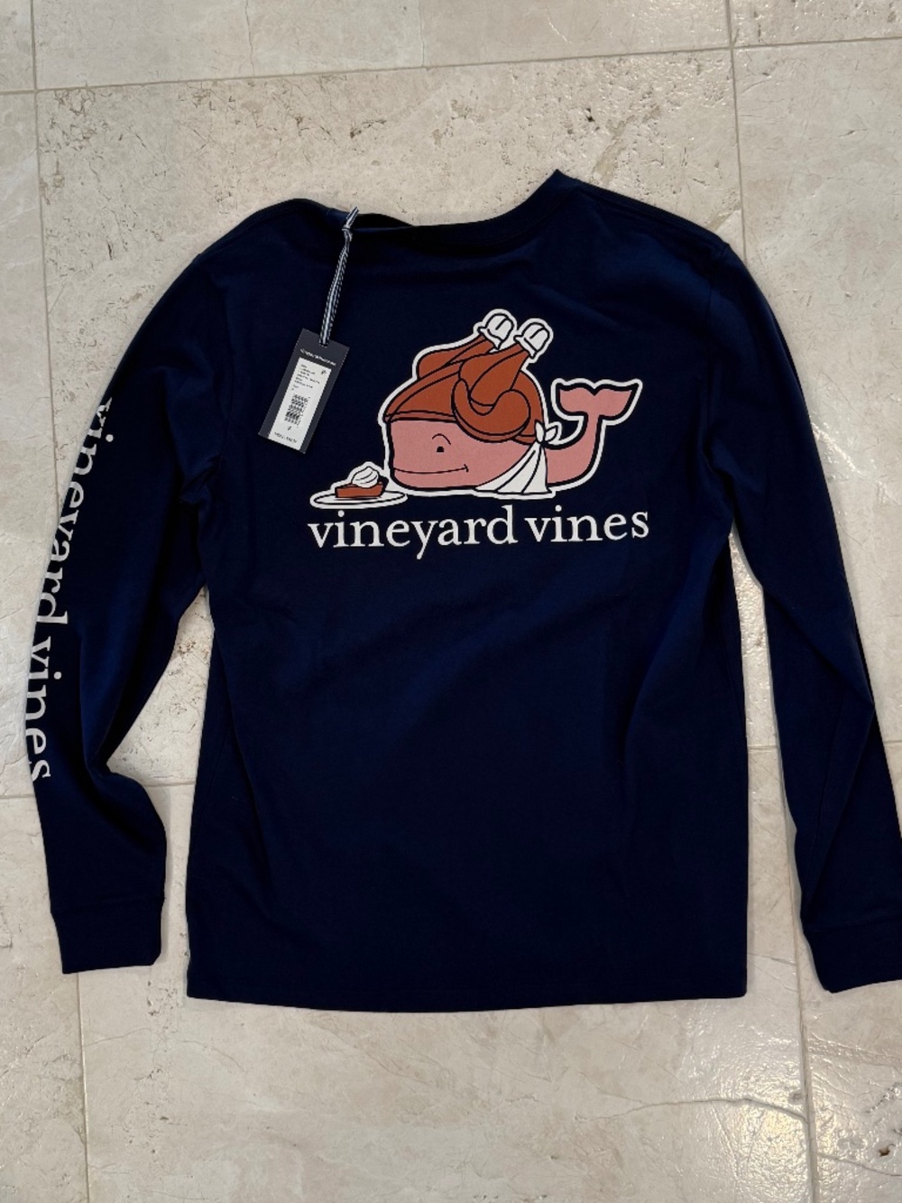 NWT Vineyard Vines Turkey Hat Whale Long Sleeve T-Shirt Navy Small